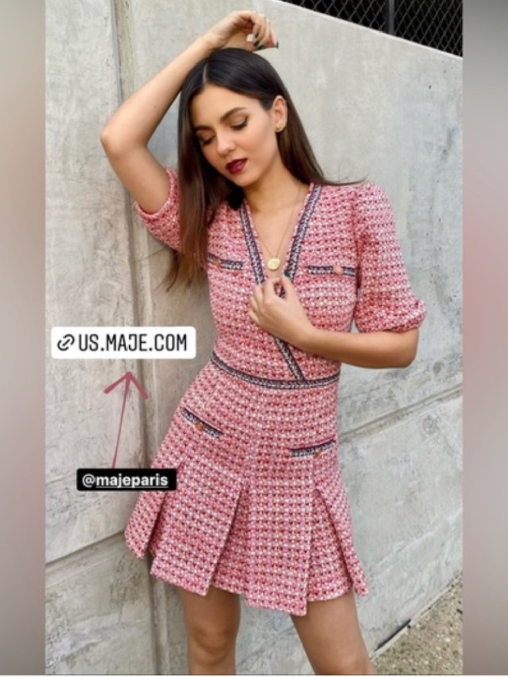 NWT Maje Renetia Tweed Puff-sleeve Minidress in Pink Large - Picture 2 of 16